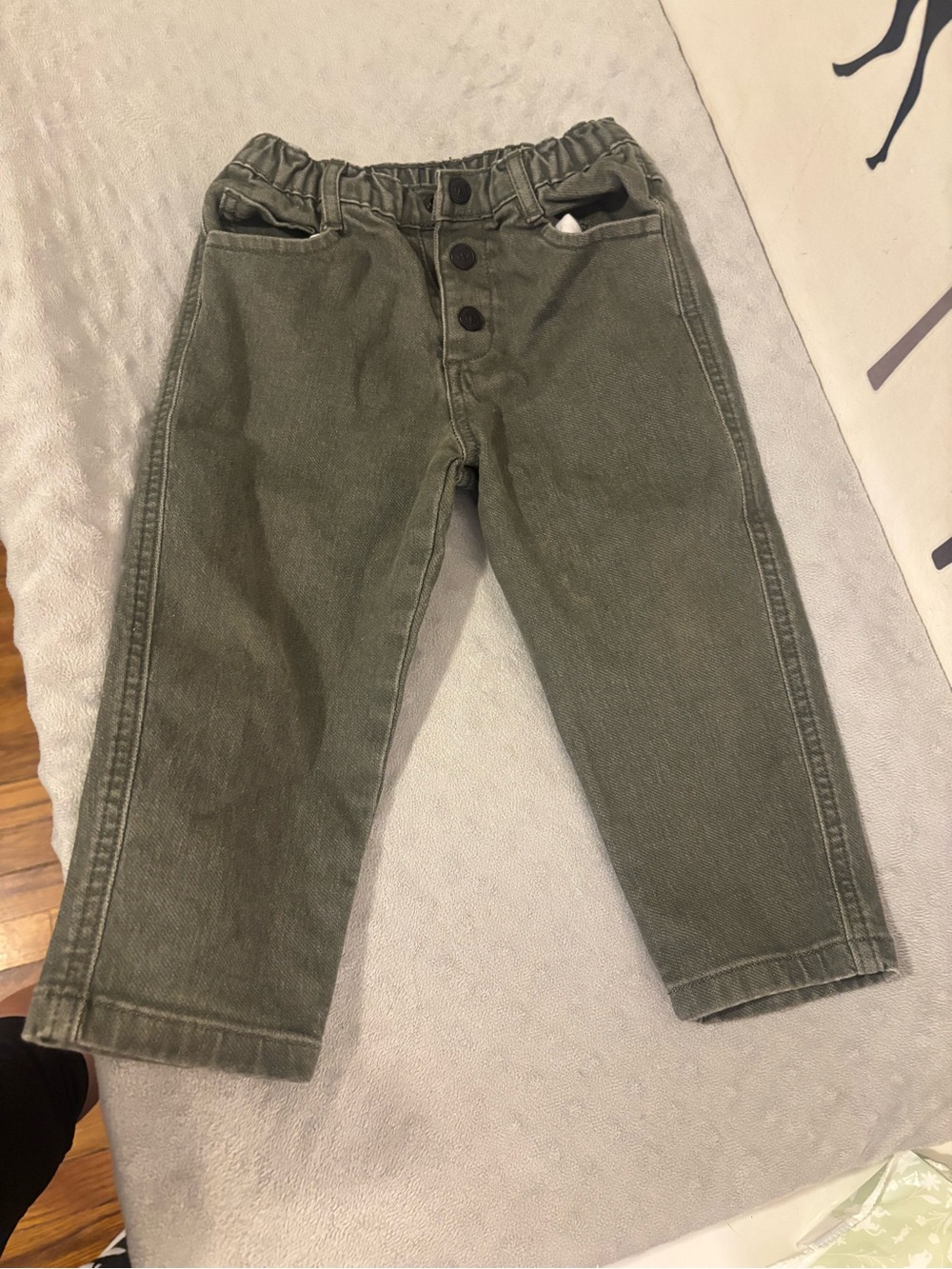 Kids' Olive Green Button-Fly Jeans